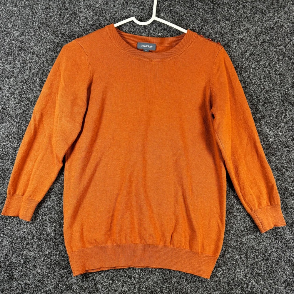 ModCloth Womens Burnt Orange Button Shoulder Crew Neck Sweater Size M Rust Top‎
